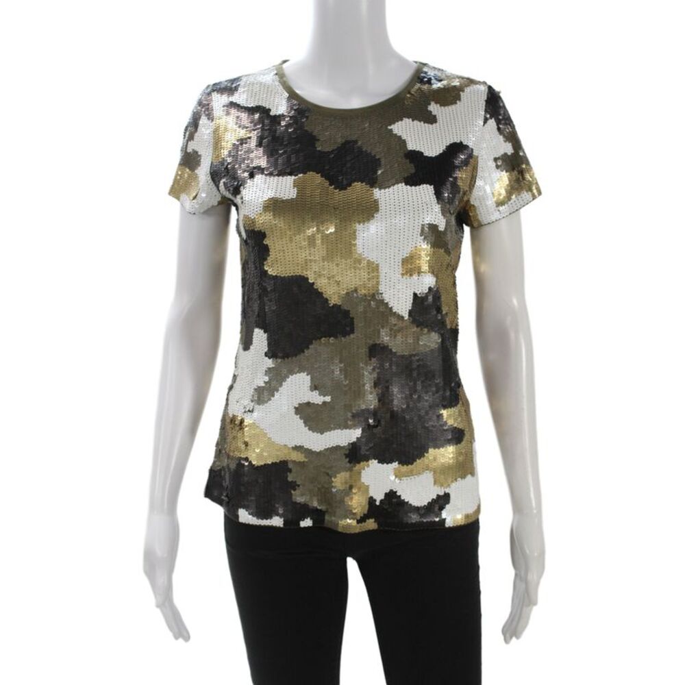 Michael Michael Kors Women Black Camo Army T-Shirt Short Sleeve Size S